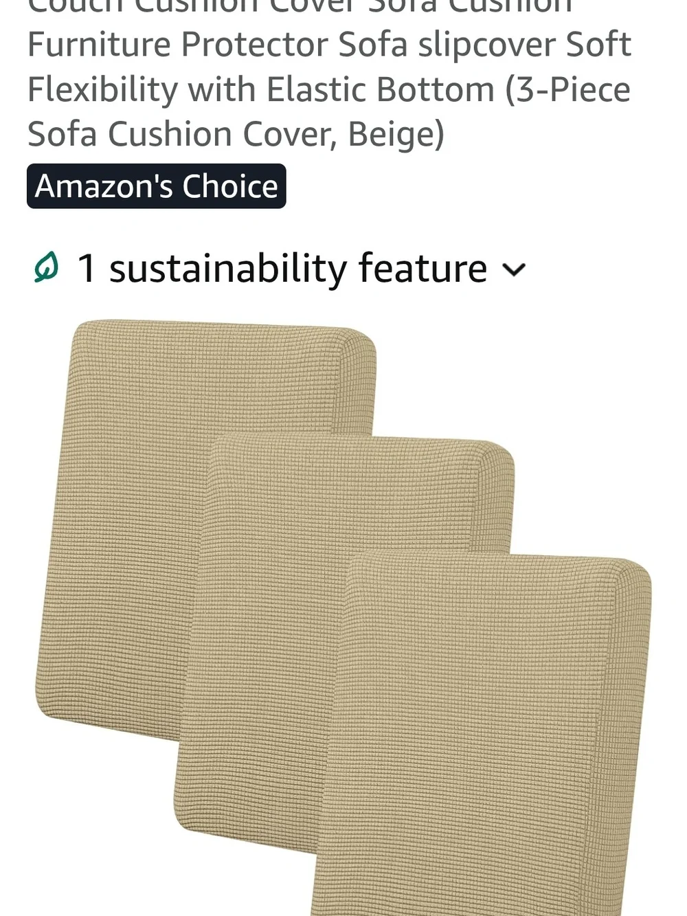 Beige Sofa Cushion Covers (3-Piece) - Elastic Bottom Protector